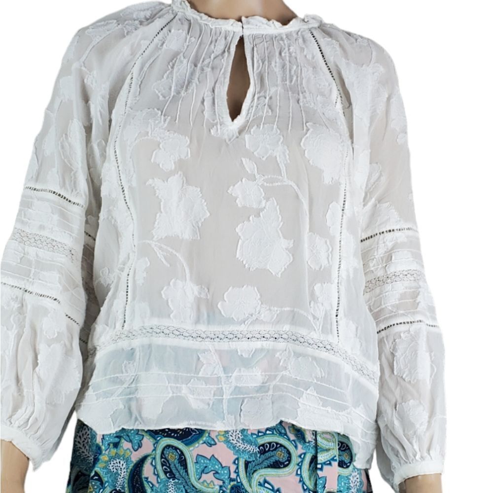 Joie White Gauzy Flowy Semi Sheer Pop Over Blouse